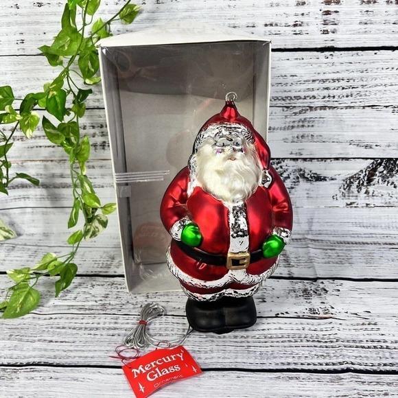 Vintage Department 80 Mercury Glass St. Nick Santa 9" Ornament Handpainted w Box - Picture 1 of 15